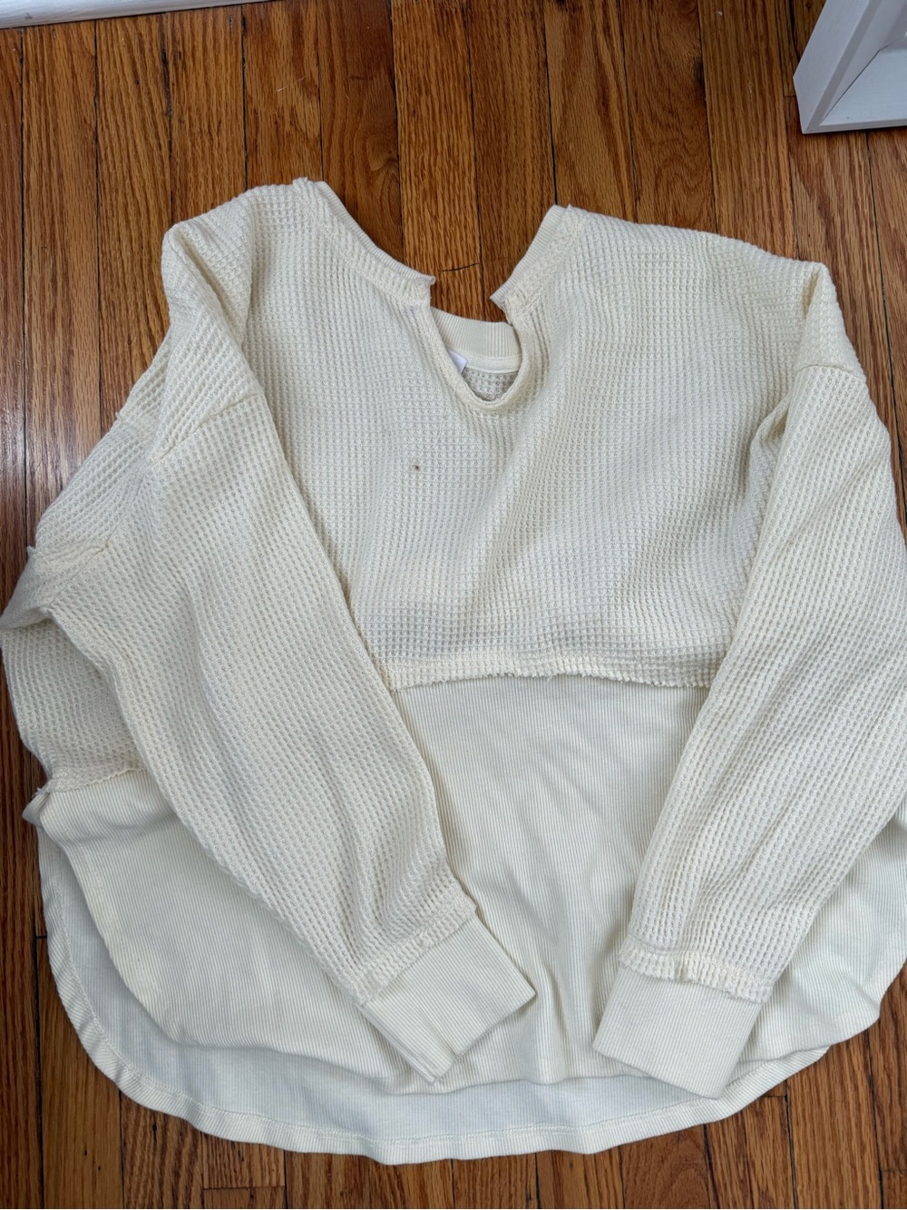 Women's Cream Layered Waffle-Knit Long Sleeve Top